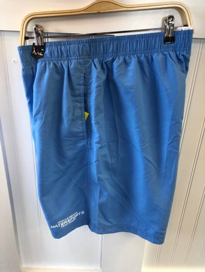 blue shorts with myrtle beach watersports logo