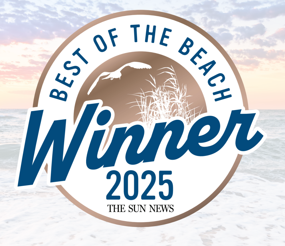 Award seal reads 'Best of the Beach Winner 2025' with beach and sky background.